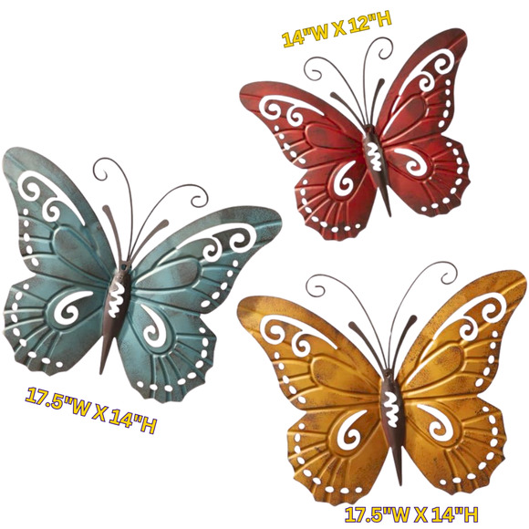 Nature-Inspired Metal Butterfly Decorative Wall Art Trio, Indoor/Outdoor New! - Picture 2 of 2